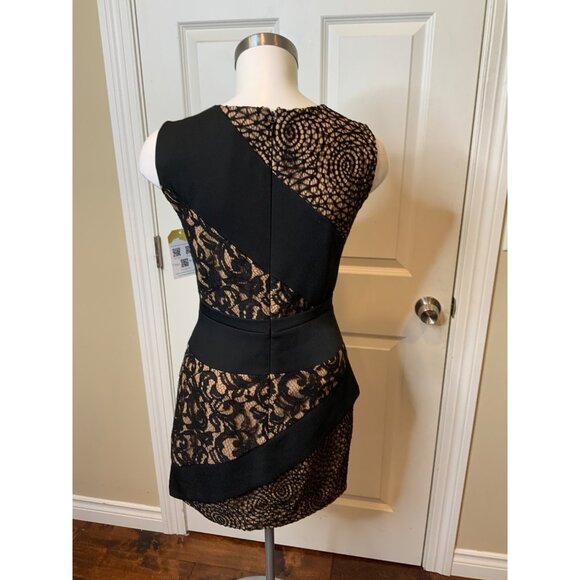 BCBG Max Azria Black Tan Floral Lace Sleeveless Dalia Mini Dress, Size 2 - Picture 4 of 5